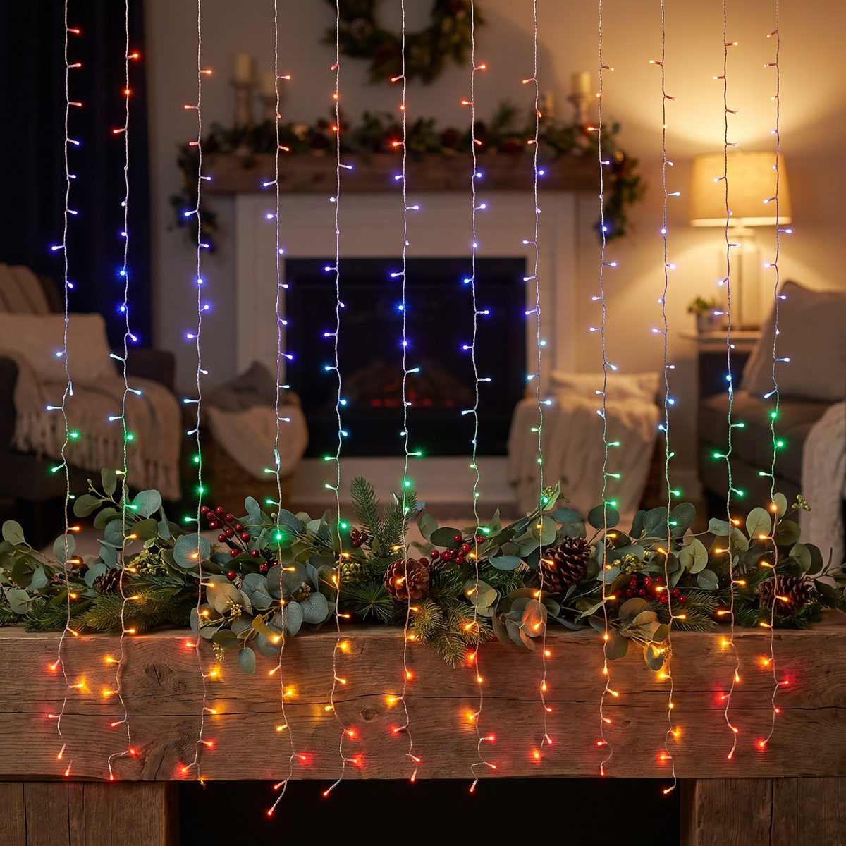 Rainbow LED Curtain Lights – Connectable, 1.8 x 1.8m – styled in a room
