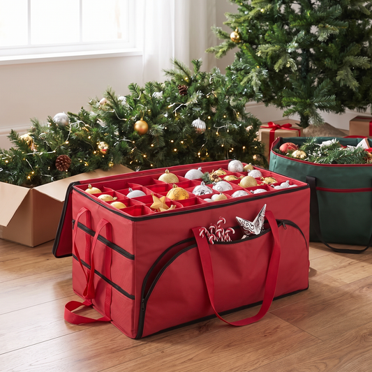 Three-Tier Bauble Storage Box – Holds 72 Ornaments – styled in a room