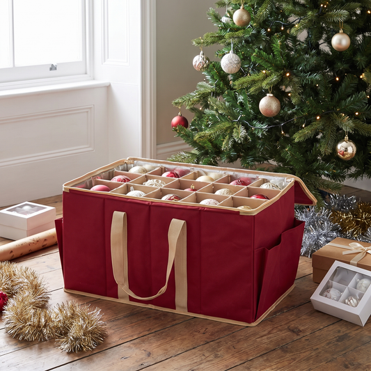 Padded Bauble Storage Bag – Holds 128 Ornaments – styled in a room