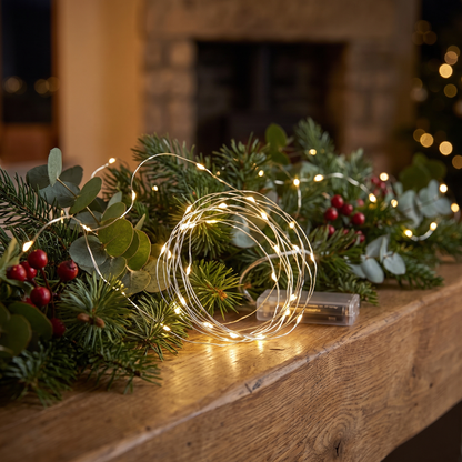 Warm White Micro LED String Lights with Timer – 40 LED, 3.9m – styled in a room