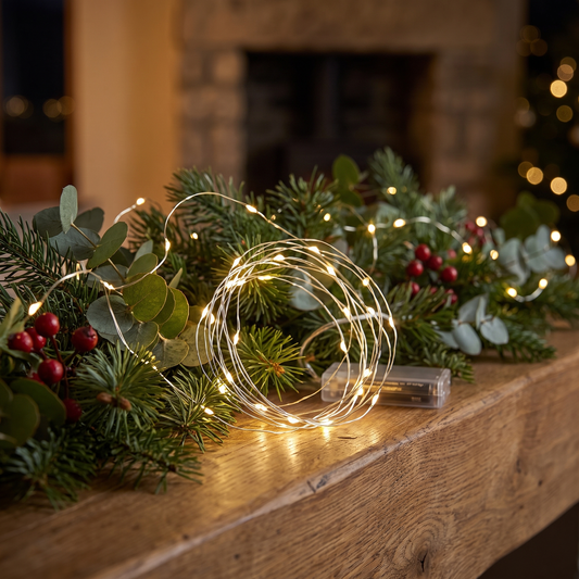 Warm White Micro LED String Lights with Timer – 40 LED, 3.9m – styled in a room
