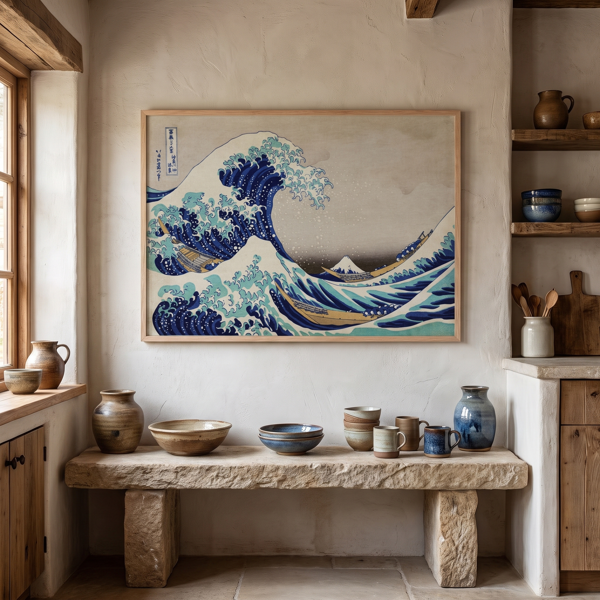 The Great Wave off Kanagawa by Hokusai – Framed Japanese Art Print – styled in a room