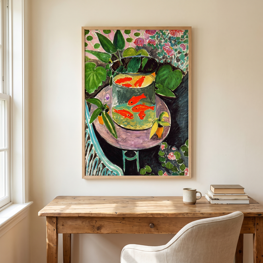 Goldfish by Henri Matisse – Framed Fauvist Still Life Art Print – styled in a room