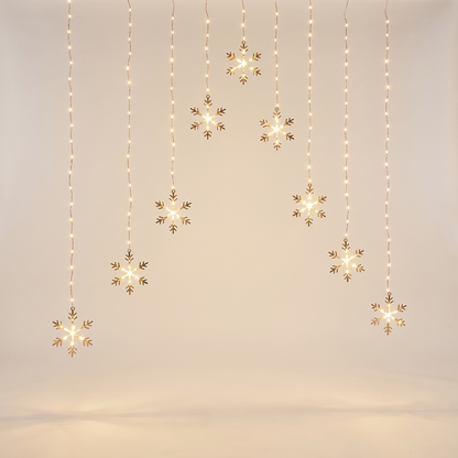 Warm White Snowflake LED Curtain Lights – 1.2m – studio view
