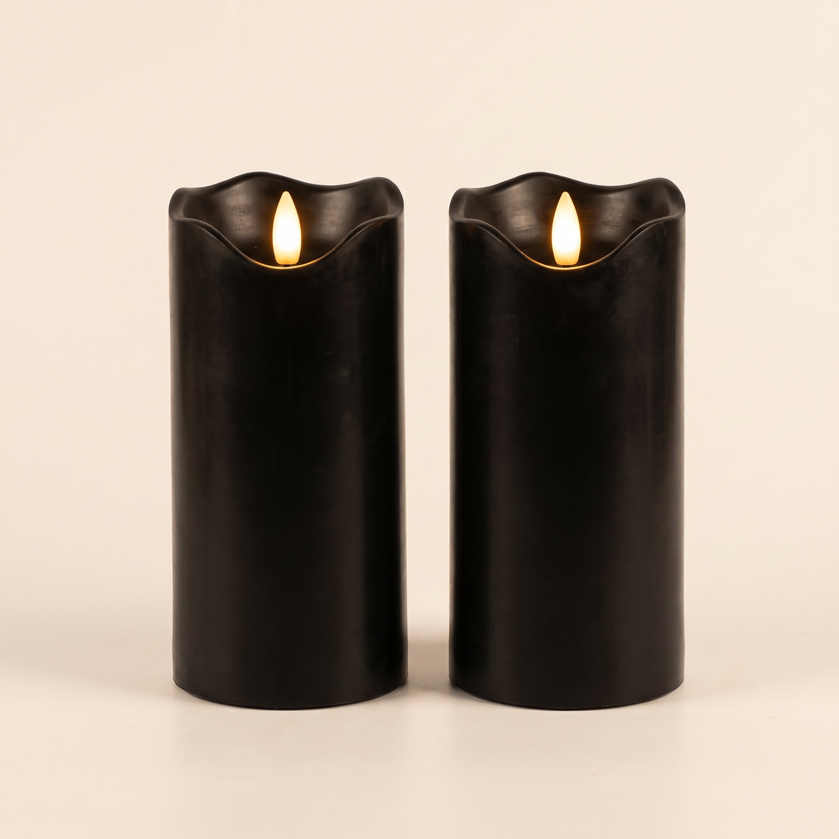 Black Real Wax Flameless Pillar Candles with Remote – Set of 2 – studio view