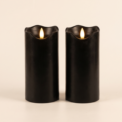 Black Real Wax Flameless Pillar Candles with Remote – Set of 2 – studio view