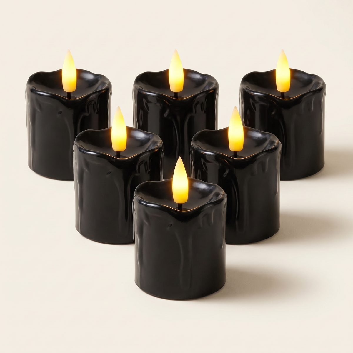 Black Dripping Wax-Look LED Candles – Set of 6 with Timer – studio view
