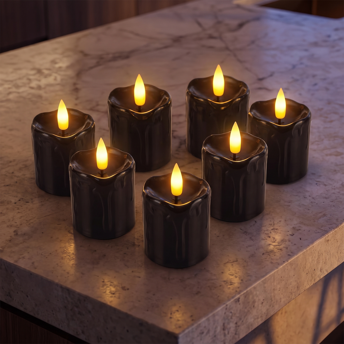 Black Dripping Wax-Look LED Candles – Set of 6 with Timer – close-up detail