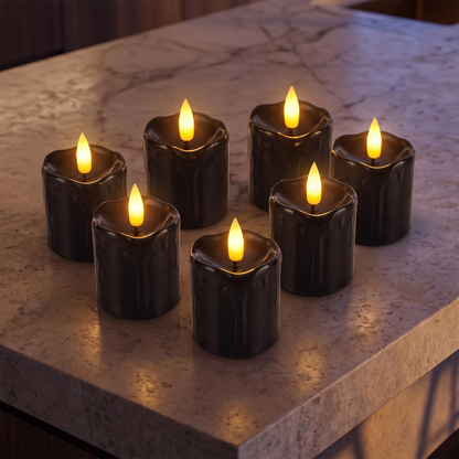 Black Dripping Wax-Look LED Candles – Set of 6 with Timer – close-up detail
