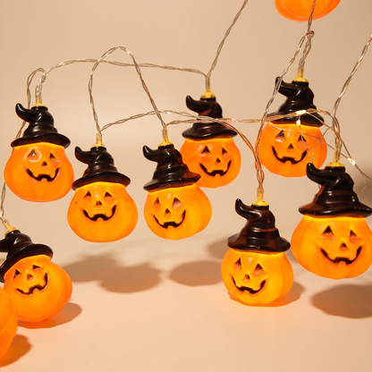 Warm White Pumpkin String Lights – 5m, 20 LED Battery Halloween Lights – studio view