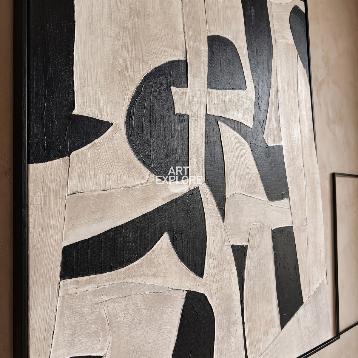 Black & Beige Wabi-Sabi Abstract Canvas – Hand-Painted Minimalist Art – close-up detail