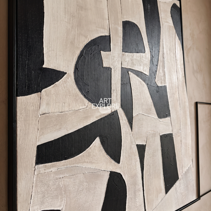 Black & Beige Wabi-Sabi Abstract Canvas – Hand-Painted Minimalist Art – close-up detail