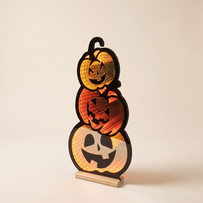 Triple Jack-o'-Lantern Infinity Light – 58cm Acrylic Halloween Decor – studio view