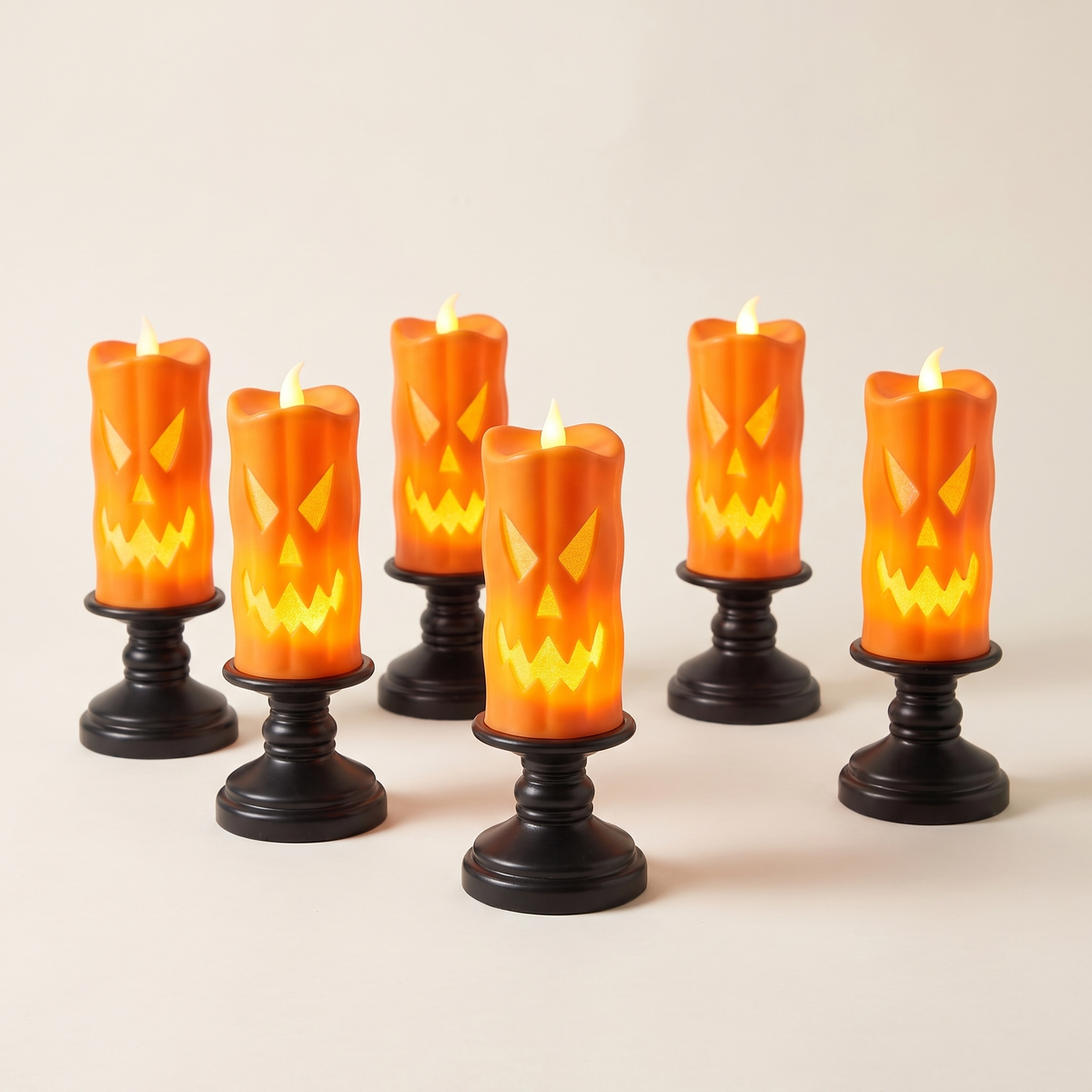 LED Ghost & Pumpkin Flameless Candles – Set of 6 Halloween Table Lights – studio view