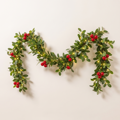 Battery LED Holly & Berry Christmas Garland – 3m – studio view