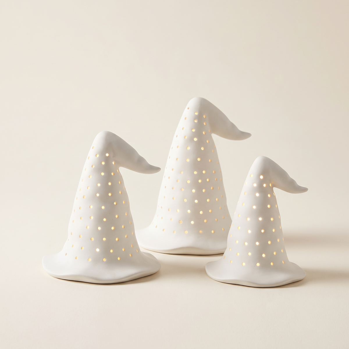 LED Ceramic Witch Hats – Set of 3 – studio view