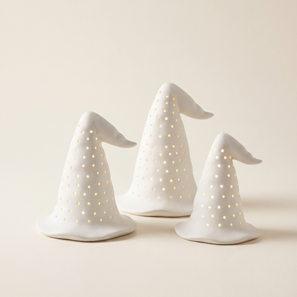 LED Ceramic Witch Hats – Set of 3 – studio view