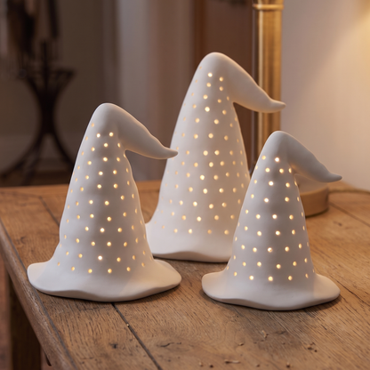 LED Ceramic Witch Hats – Set of 3 – close-up detail