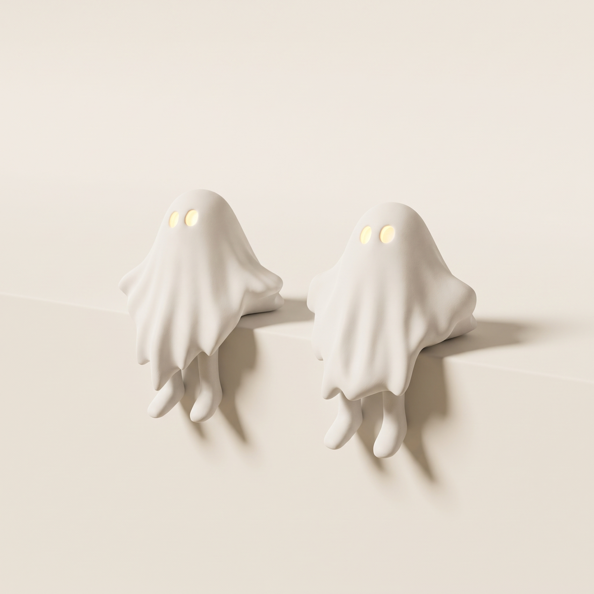 Shelf-Sitting LED Ceramic Ghosts – Set of 2 – studio view