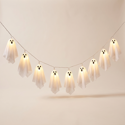 Floating Ghost String Lights – 10 LED Battery Halloween Lights – studio view