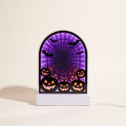 Pumpkins & Bats Infinity Light – 30cm Acrylic Halloween Decor – studio view