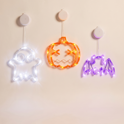 Pumpkin, Ghost & Bat LED Window Lights – Set of 3 Halloween Decor – studio view