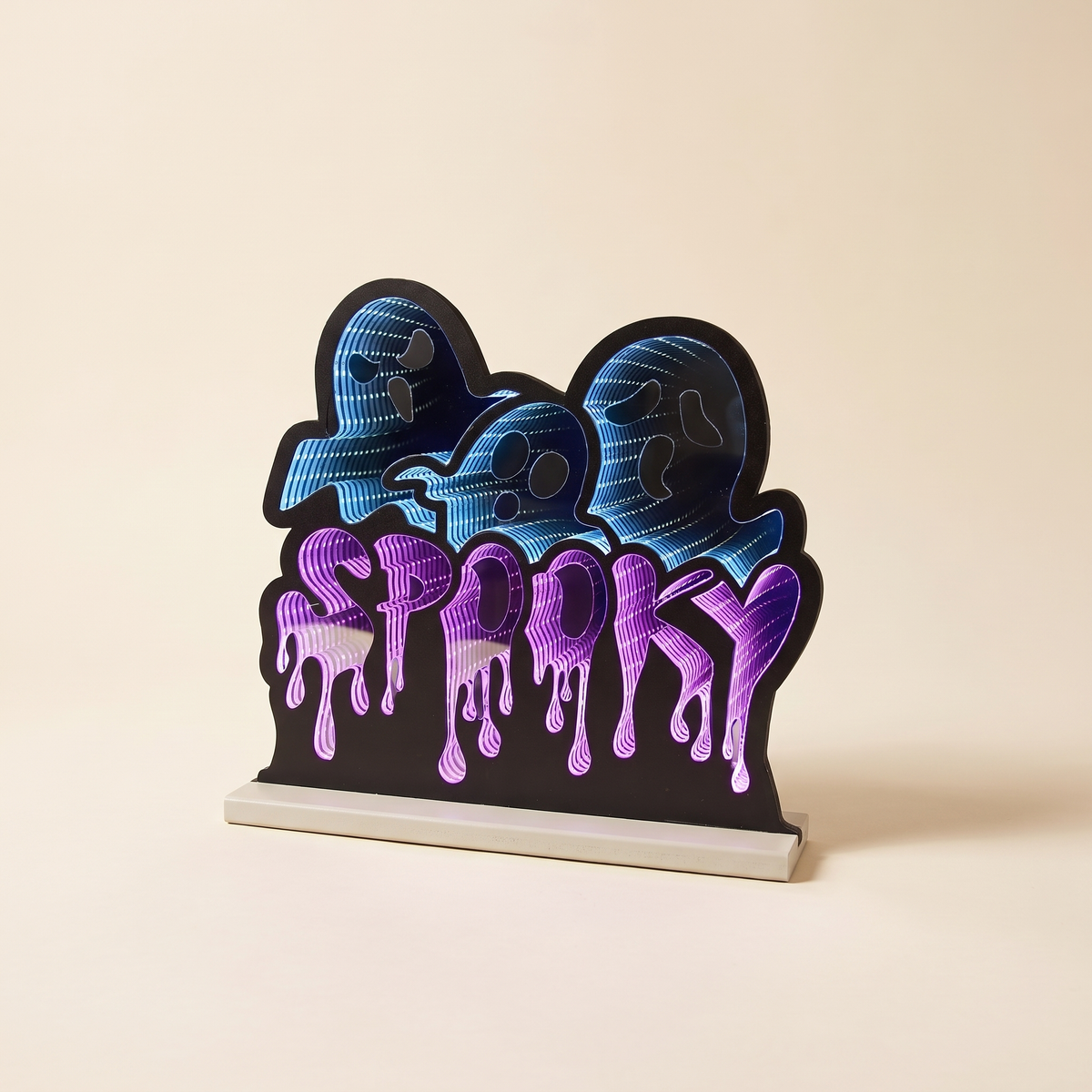 Triple Ghost Infinity Light – 39cm Acrylic Halloween Decor – studio view