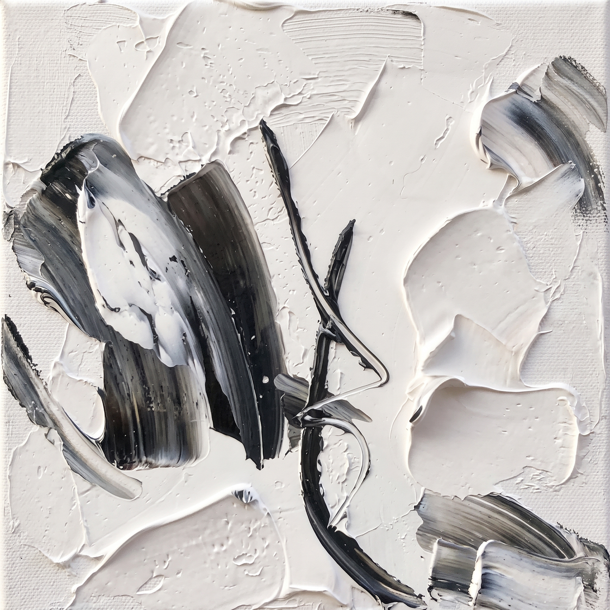 Elegance in Contrast Black & White Textured Abstract Canvas – Hand-Painted – close-up detail