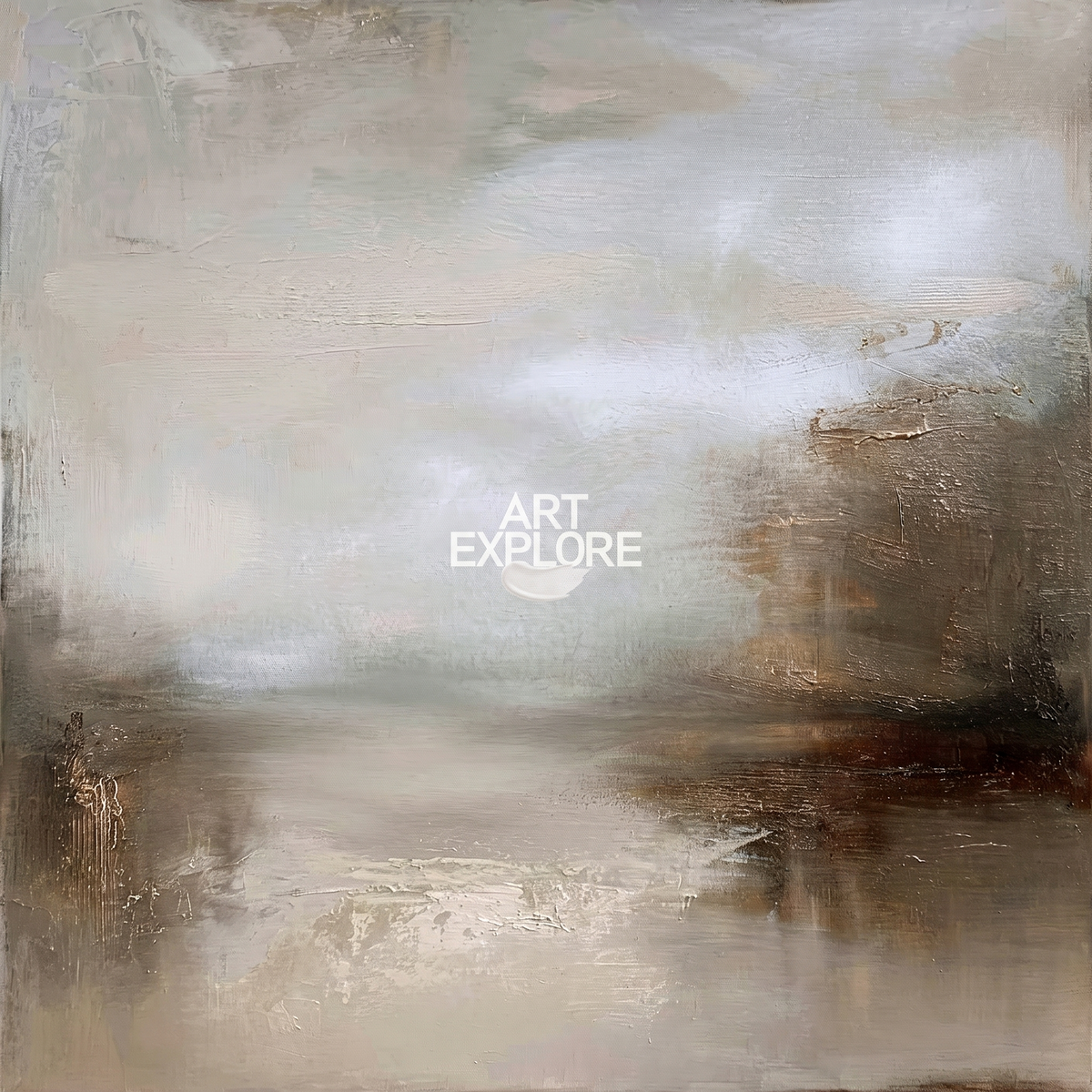 Earthen Lake Textured Landscape Canvas – Hand-Painted Abstract Art – close-up detail