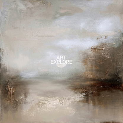 Earthen Lake Textured Landscape Canvas – Hand-Painted Abstract Art – close-up detail