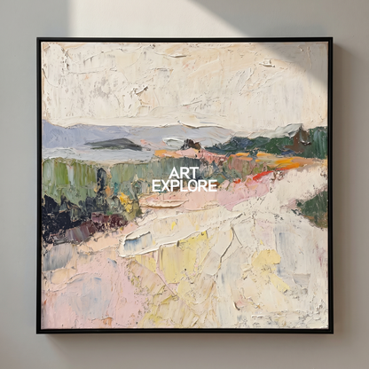 Dune Horizon Beige Textured Landscape Canvas – Hand-Painted Wall Art – close-up detail