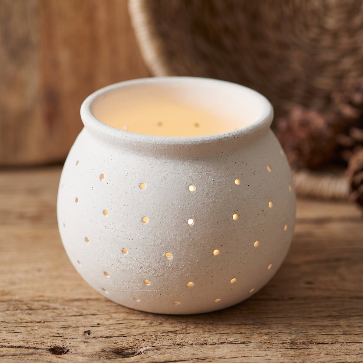 LED Ceramic Cauldron – Matte White Halloween Treat Pot – close-up detail