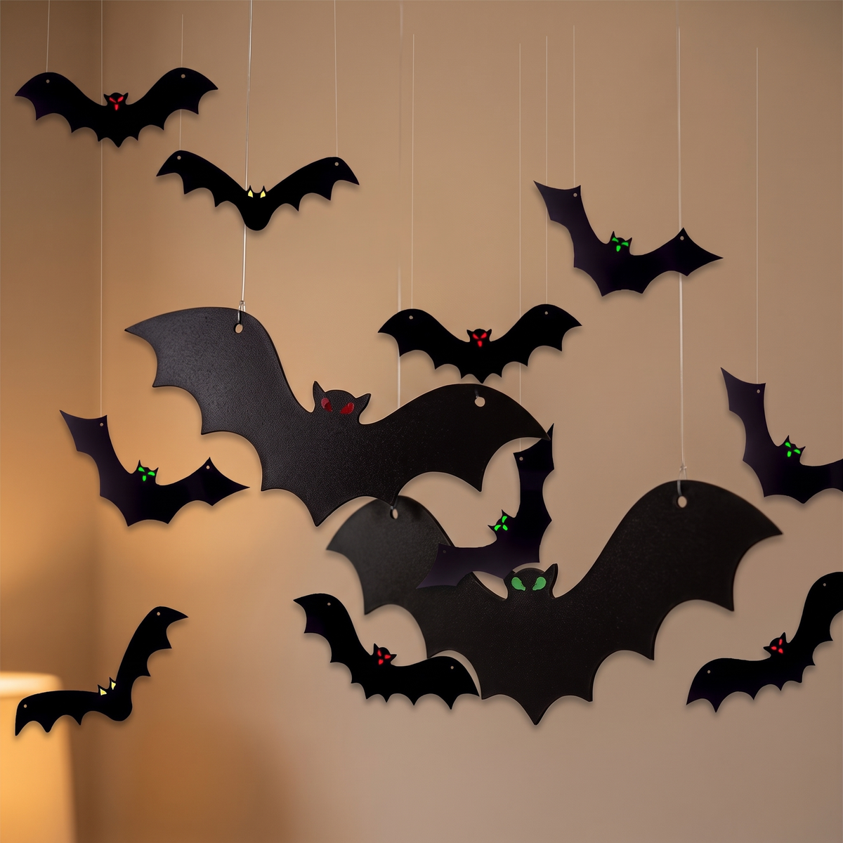 Hanging Bats with Glow-in-the-Dark Eyes – Set of 12 – close-up detail