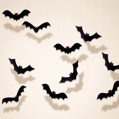 Hanging Bats with Glow-in-the-Dark Eyes – Set of 12 – studio view