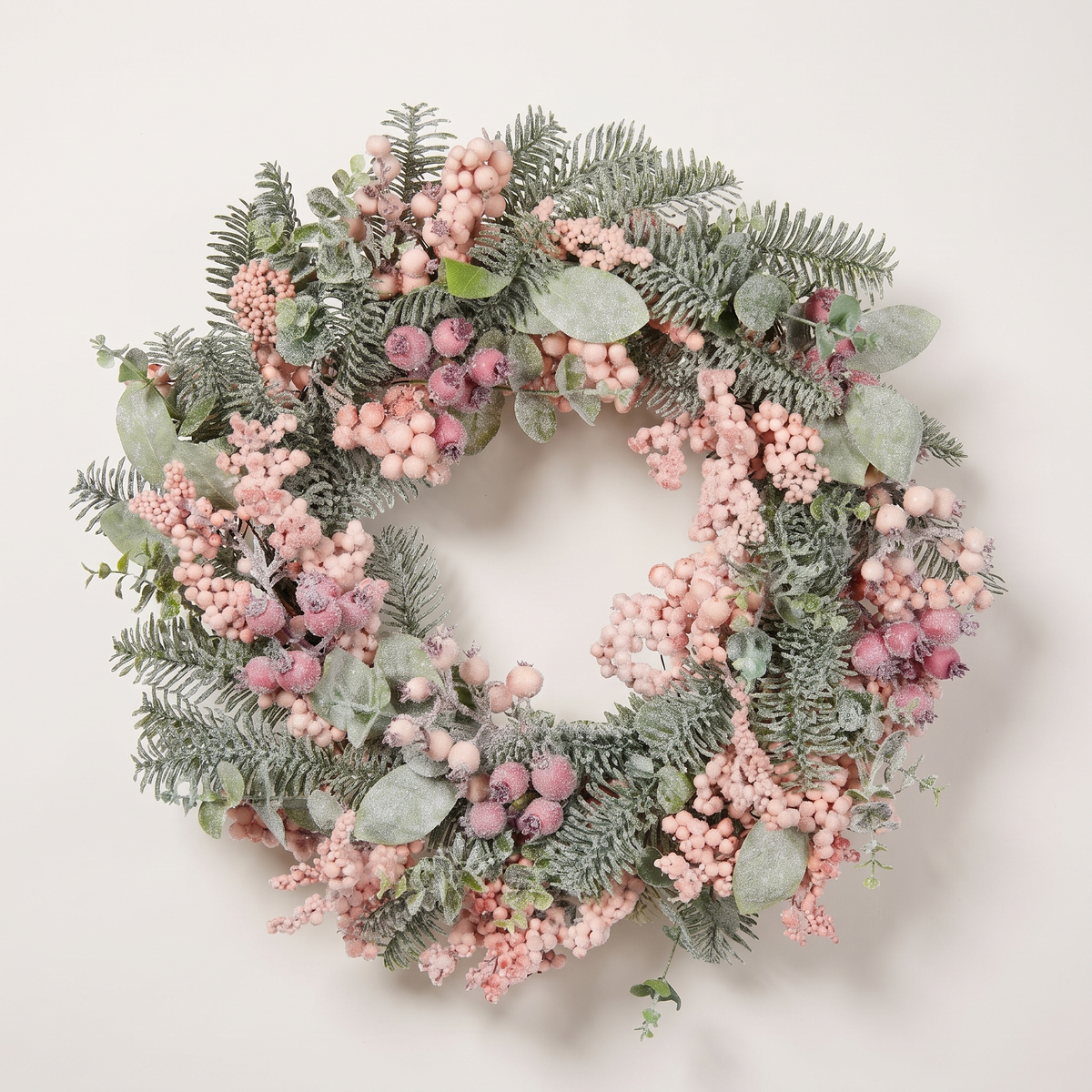 Luxe Blush Pink Cedar Christmas Wreath – 60cm – studio view