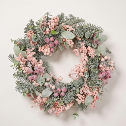 Luxe Blush Pink Cedar Christmas Wreath – 60cm – studio view