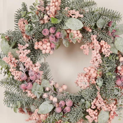 Luxe Blush Pink Cedar Christmas Wreath – 60cm – close-up detail