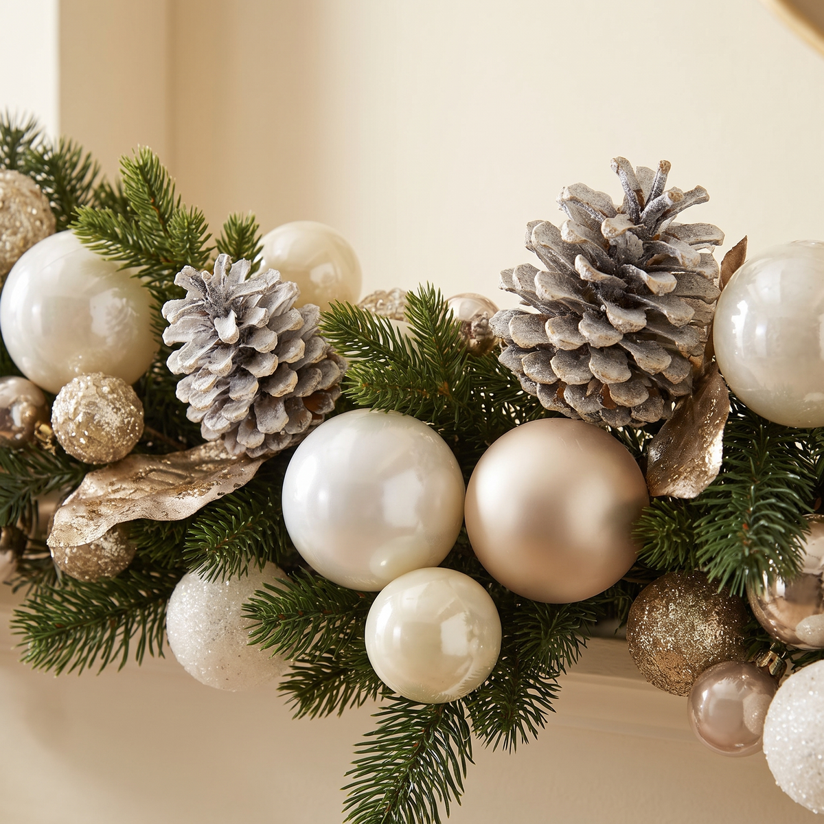Luxe Champagne Decorated Christmas Garland – 150cm – close-up detail