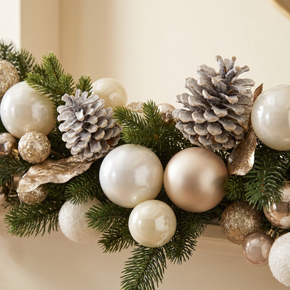 Luxe Champagne Decorated Christmas Garland – 150cm – close-up detail