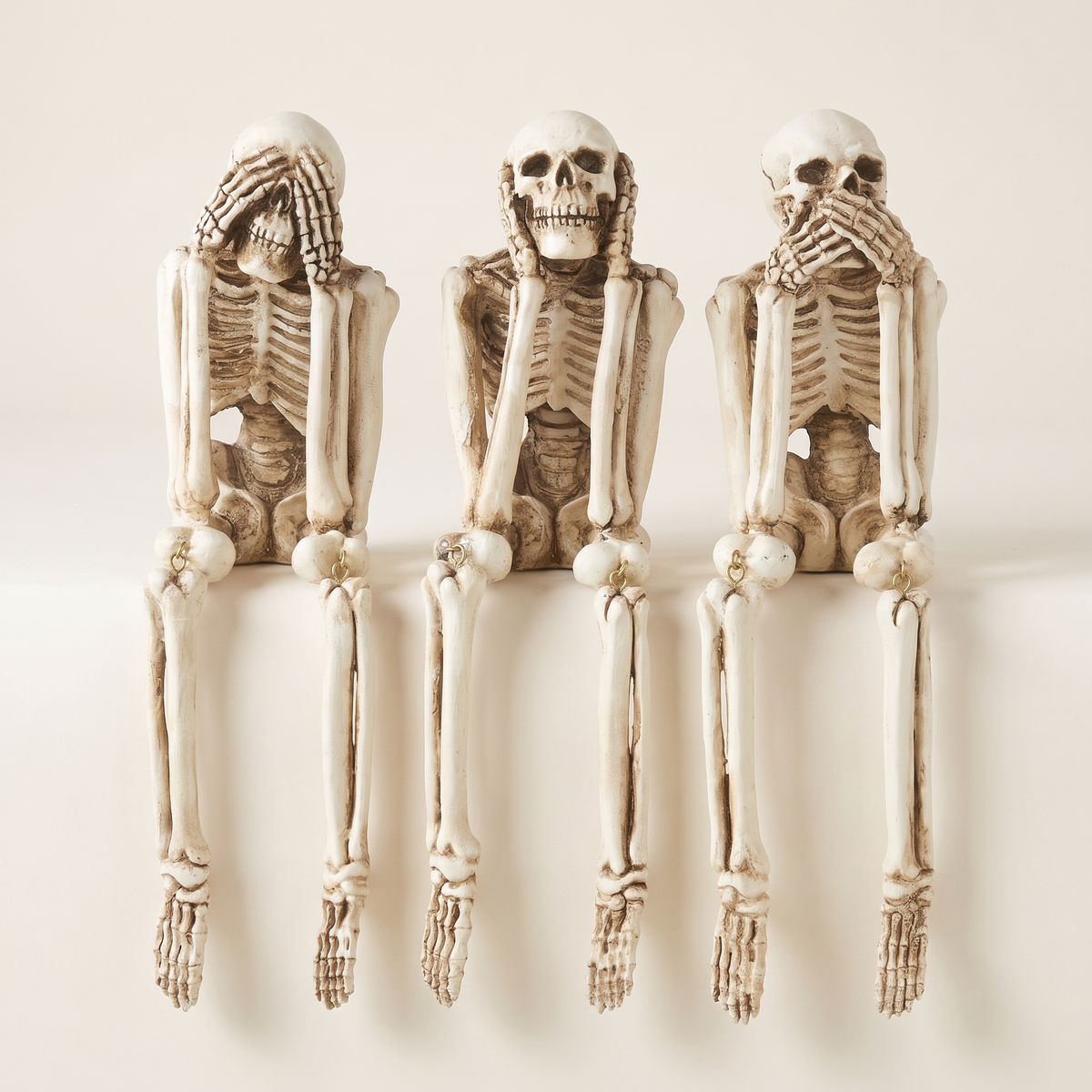 See No Evil, Hear No Evil, Speak No Evil Skeleton Figurines – Set of 3 – studio view