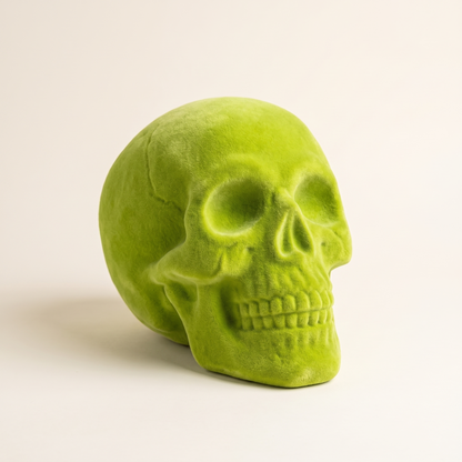 Velvet Flocked Skull Ornament – 24cm Neon Halloween Decor – studio view