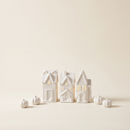 Large LED Ceramic Autumn Houses – Set of 3 – studio view