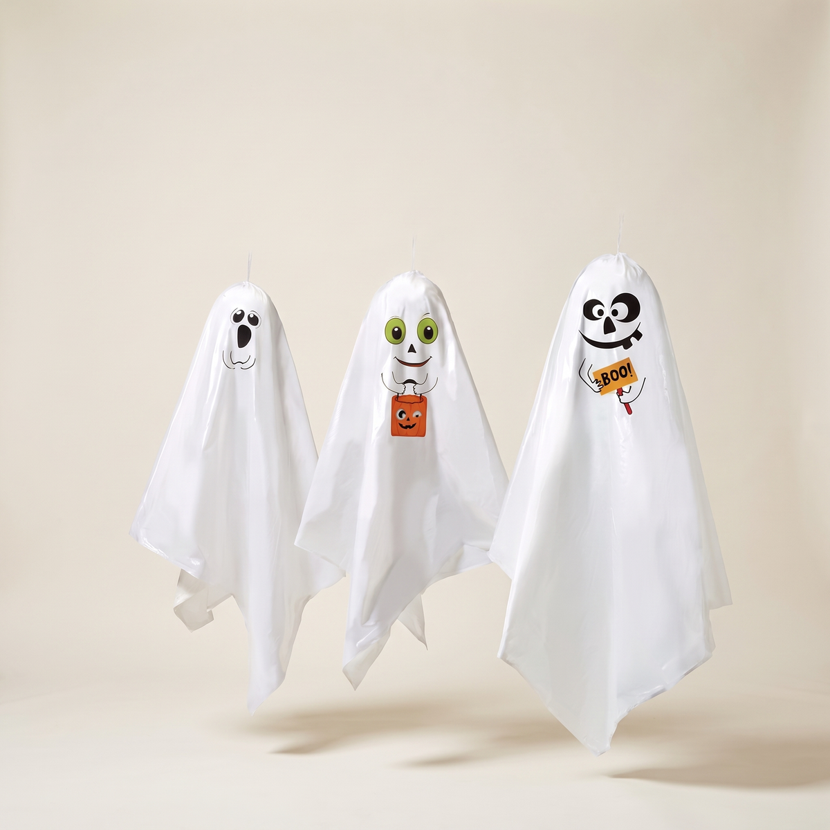 Hanging Fabric Ghosts – 63cm, Set of 3 – studio view