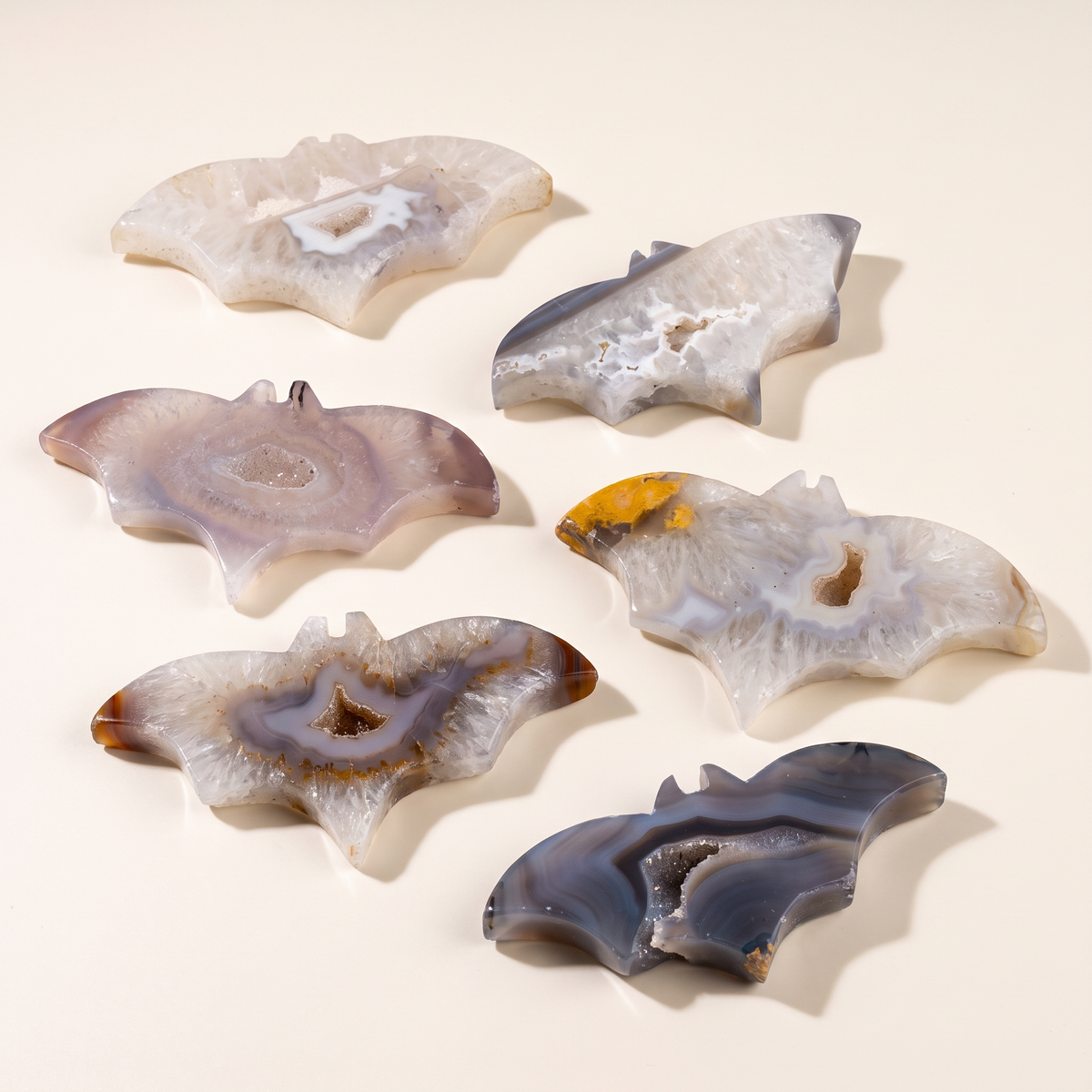 Agate Crystal Bat Carving with Druzy Cave – XL – studio view