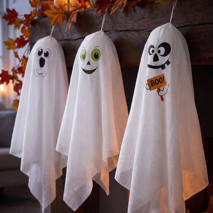 Hanging Fabric Ghosts – 63cm, Set of 3 – close-up detail