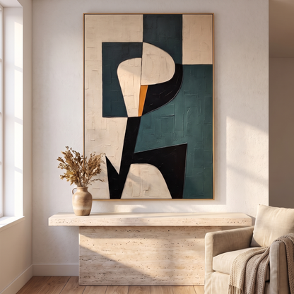 Sage & Sand Textured Abstract Canvas – Hand-Painted Wabi-Sabi Wall Art – shown in a room for scale