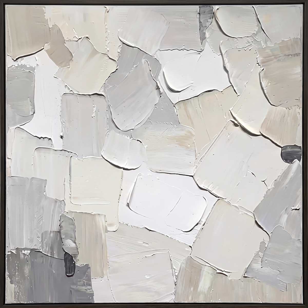 White Patches Plaster Textured Abstract Canvas – Hand-Painted Wall Art – close-up detail