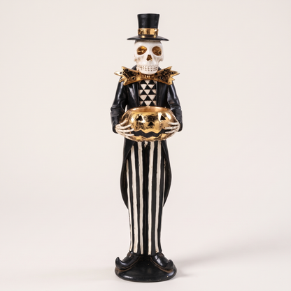 Black & Gold Skeleton with Gilded Jack-o'-Lantern Figurine – 33cm – studio view