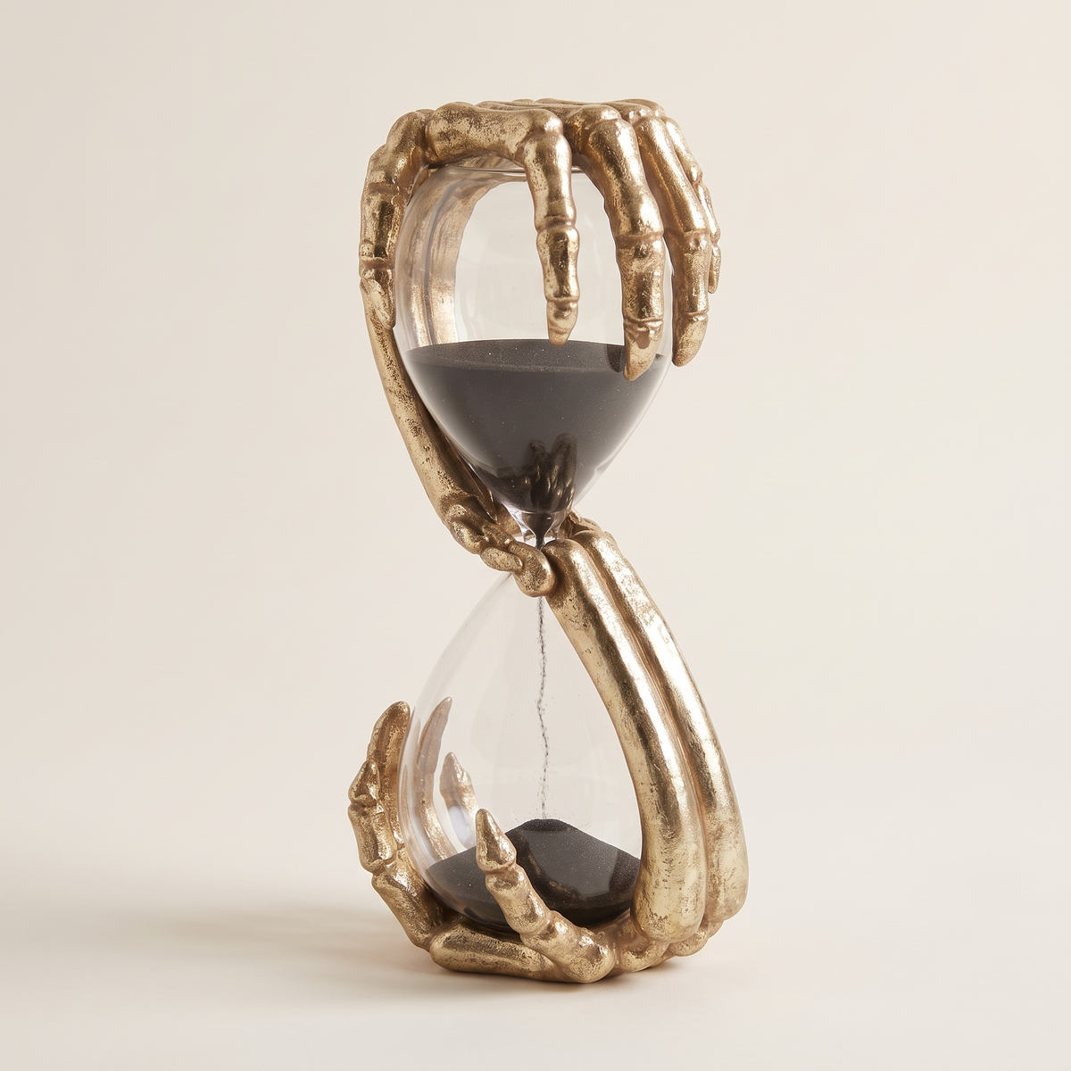 Skeletal Hourglass Figurine – 23cm Memento Mori Halloween Decor – studio view