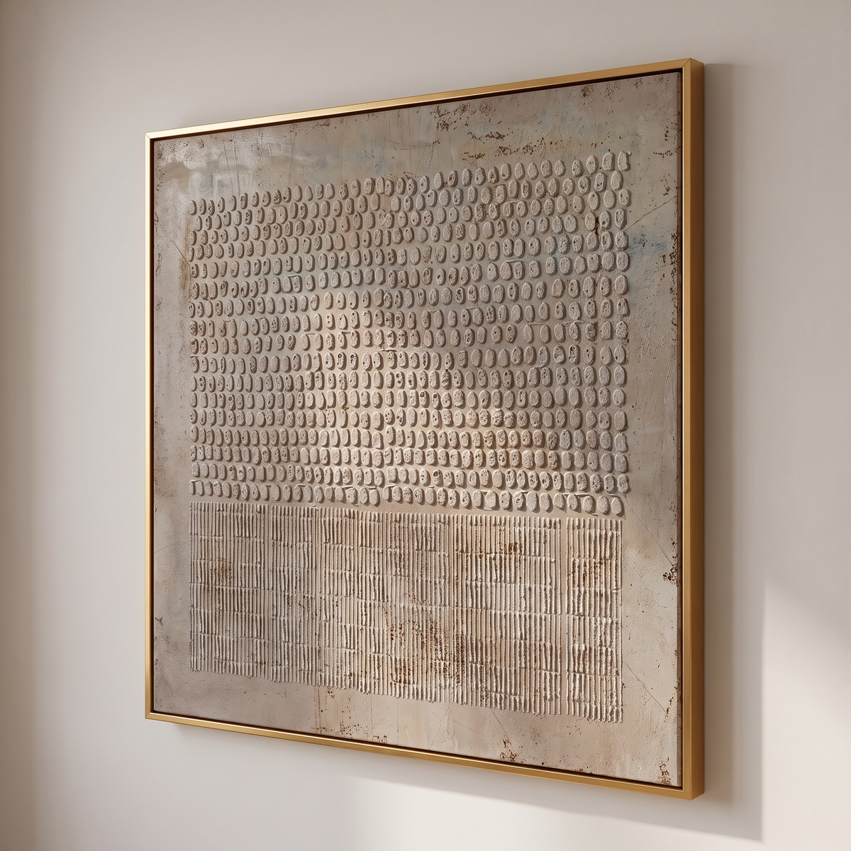 Taupe Stone Textured Wabi-Sabi Canvas – Hand-Painted Japandi Wall Art – side angle showing texture
